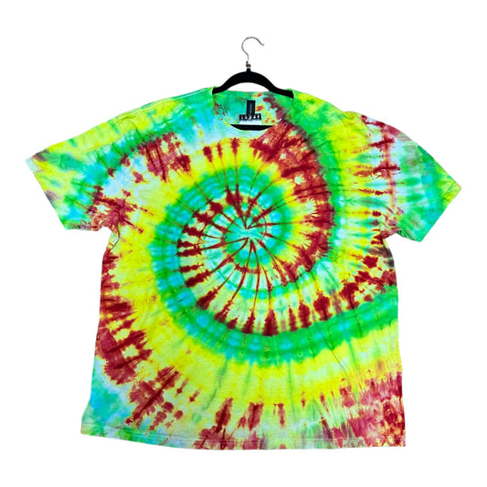 Adult 3XL Yellow Red and Green Spiral Ice Dye Tie Dye Shirt