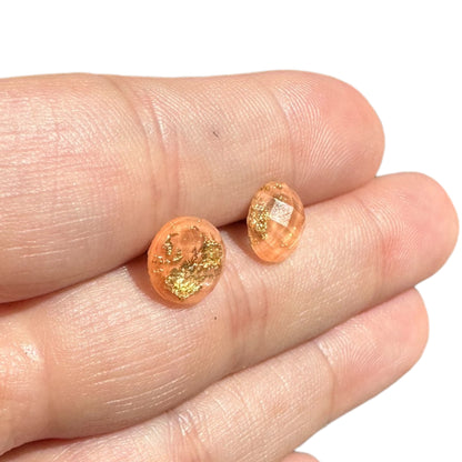 8MM Hypoallergenic Peach and Gold Leaf Faceted Epoxy Resin Earrings