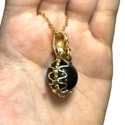 Sterling Silver | 14KT Gold Filled Wire Wrapped Obsidian Crystal Fidget Bezel Pendant