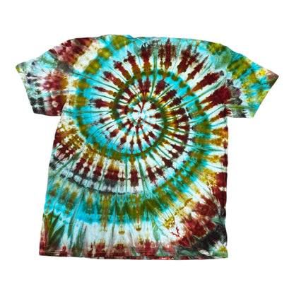 Adult XL Green Red Blue and Brown Spiral Ice Dye Tie Dye Tshirt