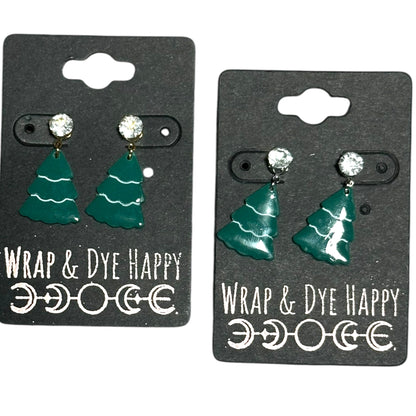 Hypoallergenic Hand Painted Christmas Tree Dangle Clay Earrings