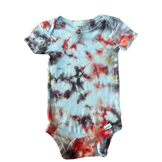 Infant 12 Month Black Brown and Rust Red Orange  Scrunch Ice Dye Tie Dye Onesie
