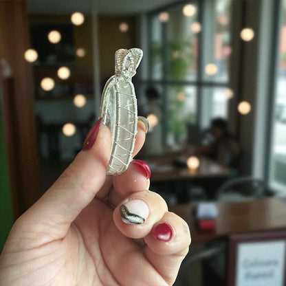 Sterling Silver Wire Wrapped Clear Quartz Worry Stone Crystal Pendant