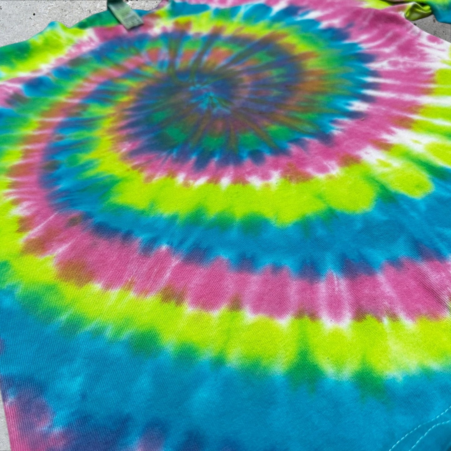 Youth Medium Blue Pink and Green Spiral Tie Dye Tshirt