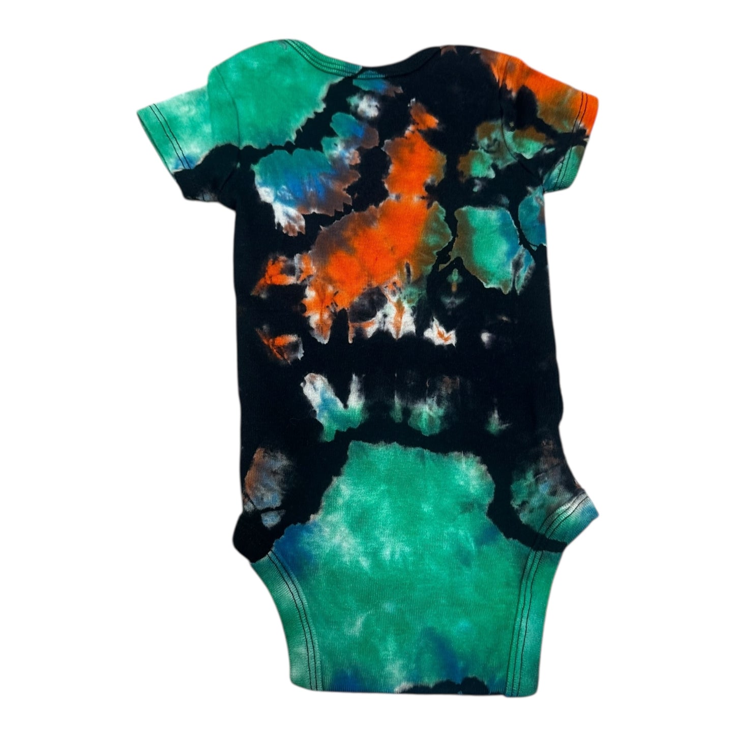 Infant 3-6 Months Black Blue Orange and Green Reverse Geode Ice Dye Tie Dye Onesie