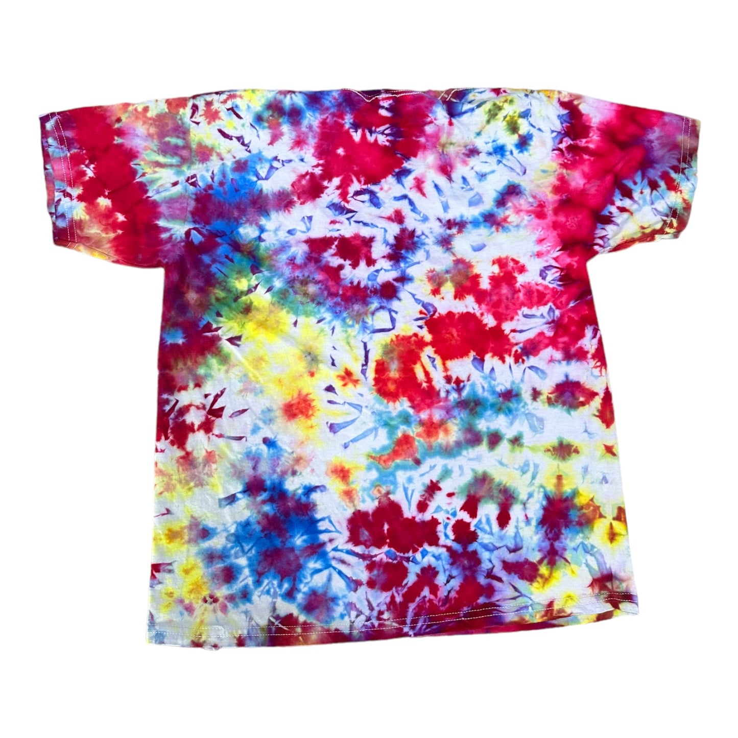 Youth XL Blue Green Hot Pink Purple and Yellow Scrunch Ice Dye Tie Dye Shirt