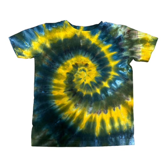 Toddler 2T Yellow Blue and Green Spiral Ice Dye Tie Dye Shirt