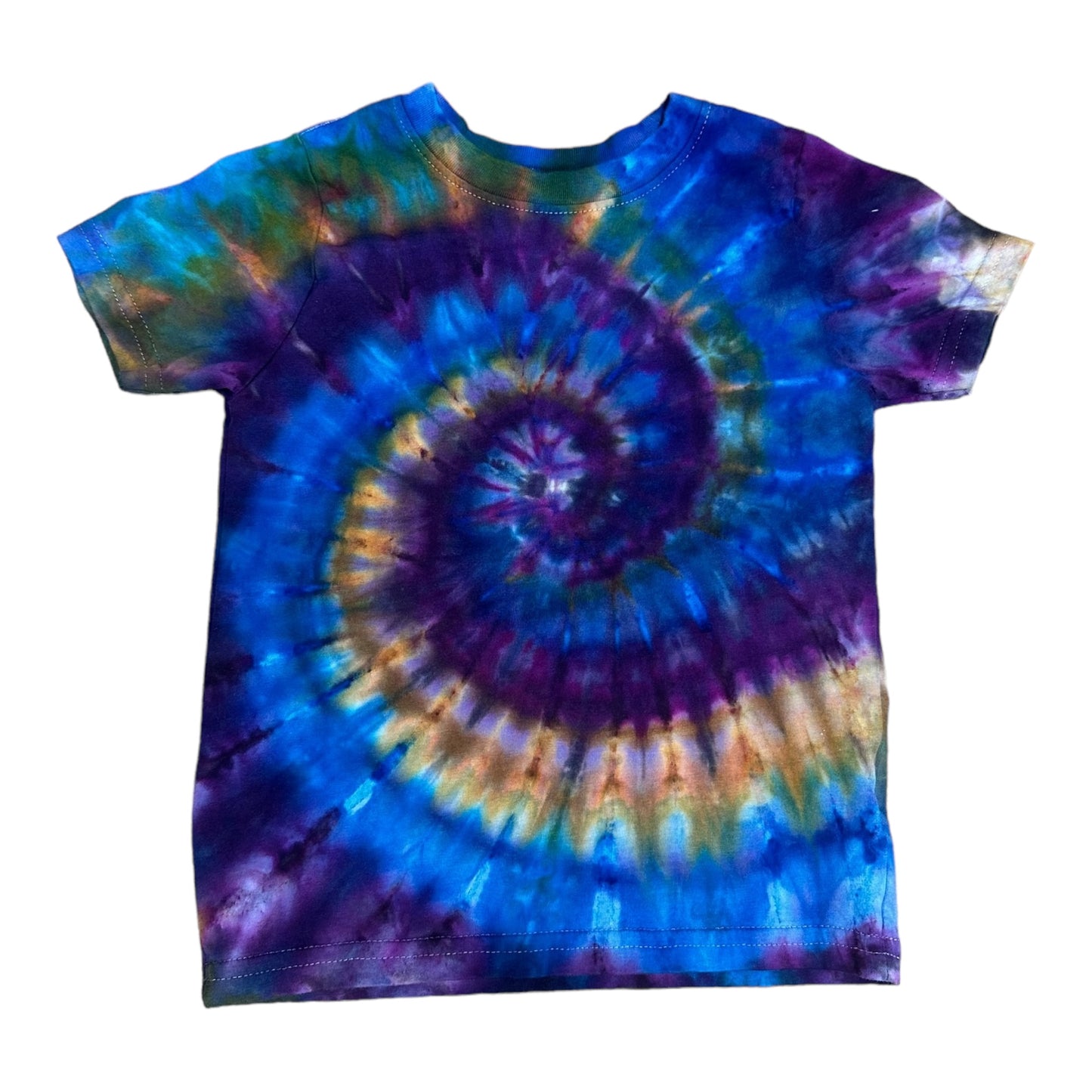 Toddler 3T Brown Green Yellow Purple and Blue Spiral Ice Dye Tie Dye Shirt