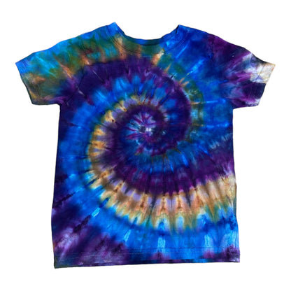 Toddler 3T Brown Green Yellow Purple and Blue Spiral Ice Dye Tie Dye Shirt
