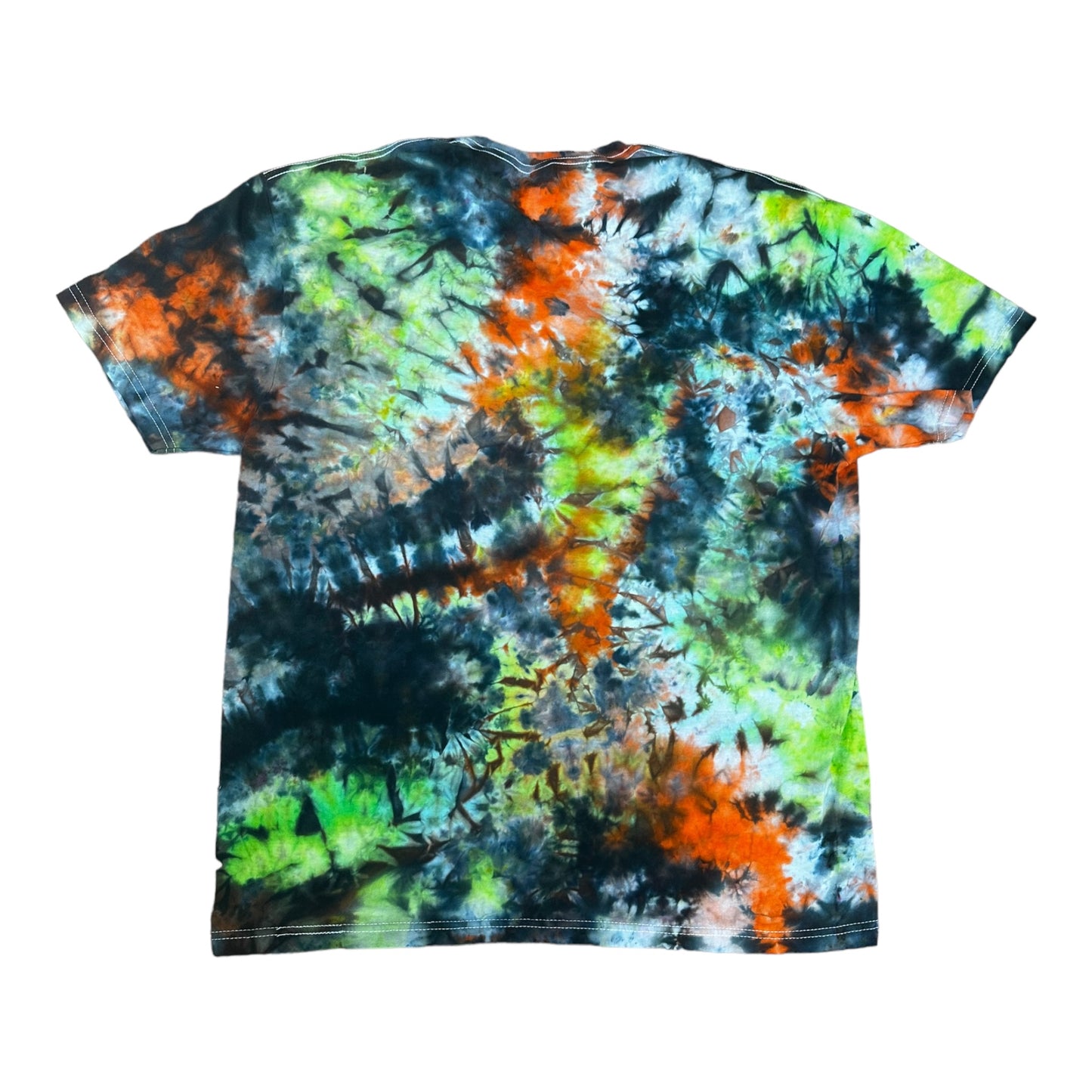 Adult XL Lime Green Orange and Black Scrunch Ice Dye Tie Dye Shirt