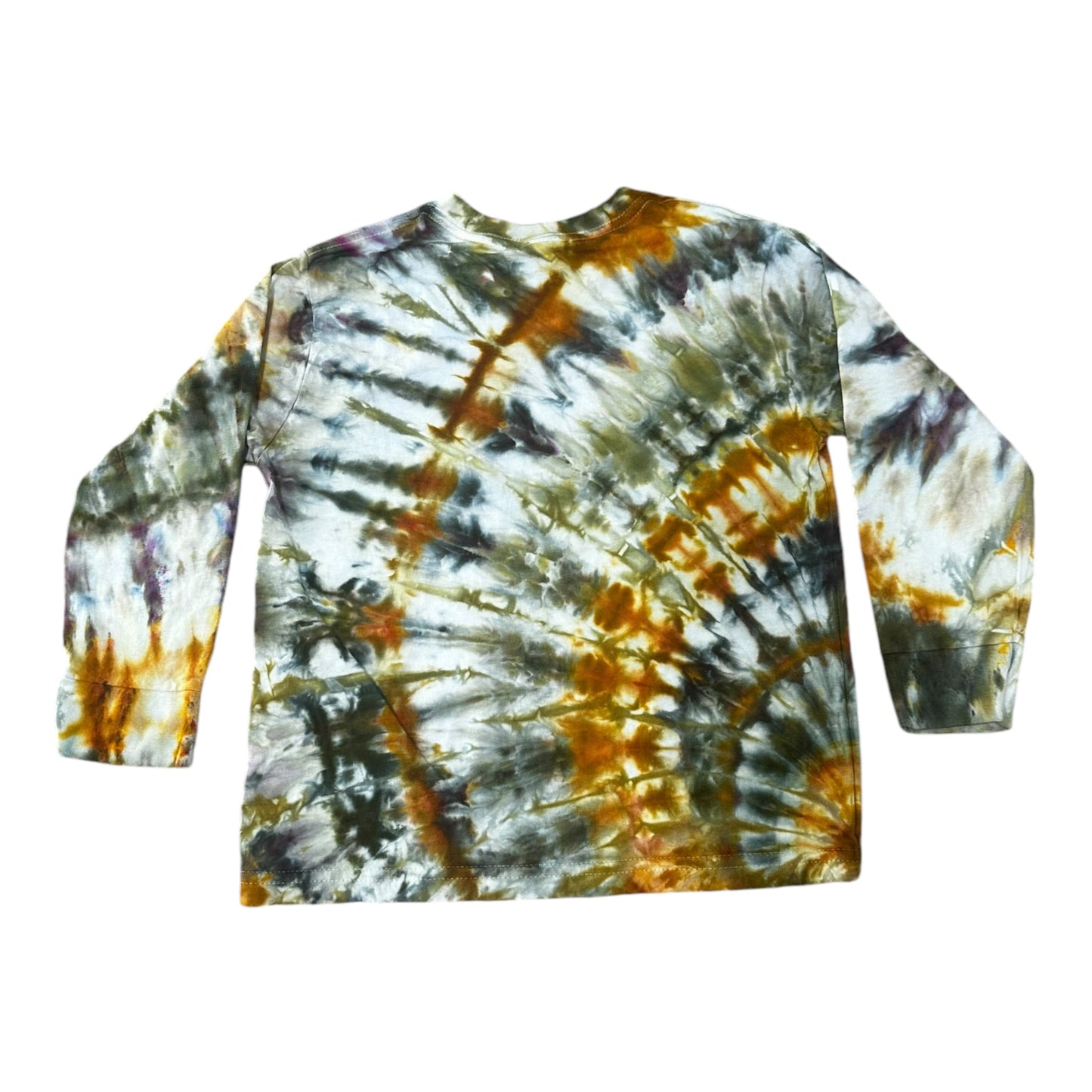 Toddler 5T Black Golden Yellow and Green Spiral Ice Dye Tie Dye Long Sleeve Shirt