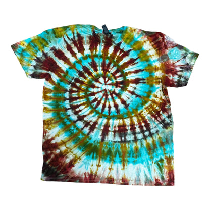 Adult XL Green Red Blue and Brown Spiral Ice Dye Tie Dye Tshirt