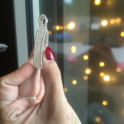 Sterling Silver Wire Wrapped Clear Quartz Worry Stone Crystal Pendant
