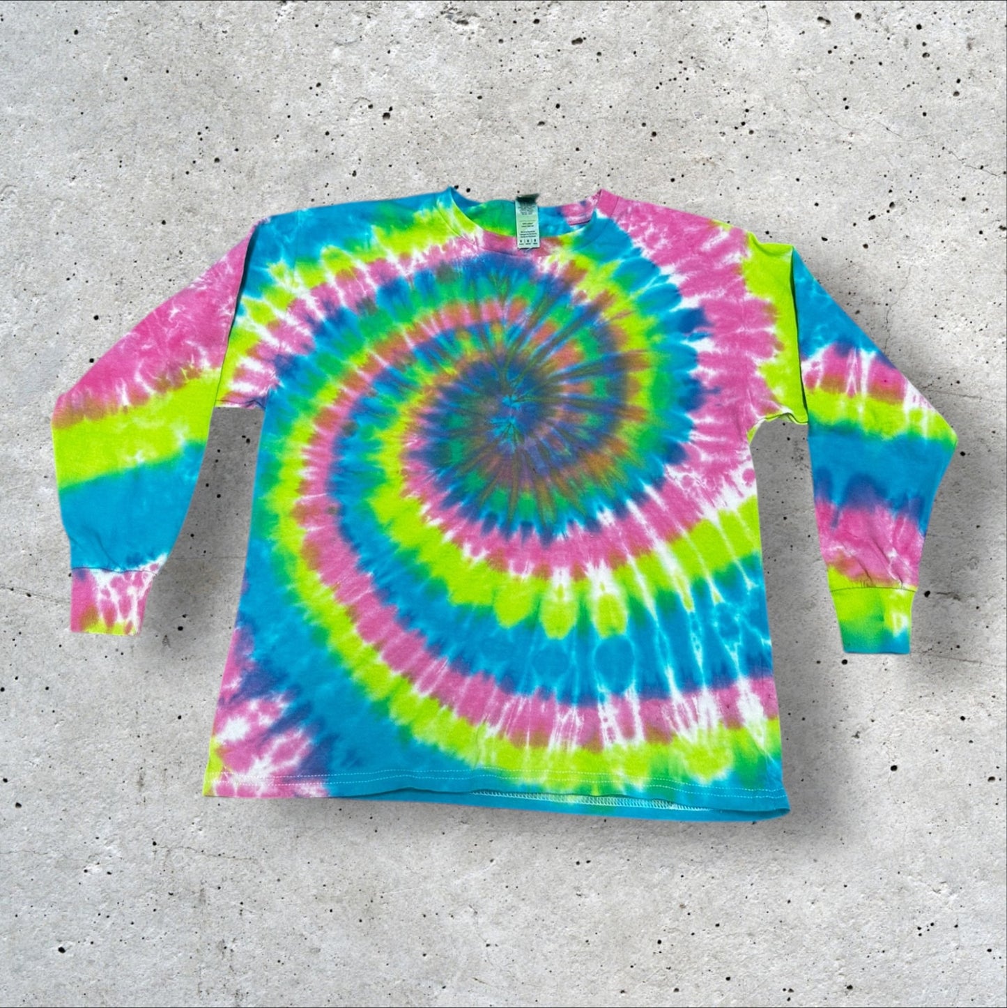 Youth Medium Blue Pink and Green Spiral Tie Dye Tshirt