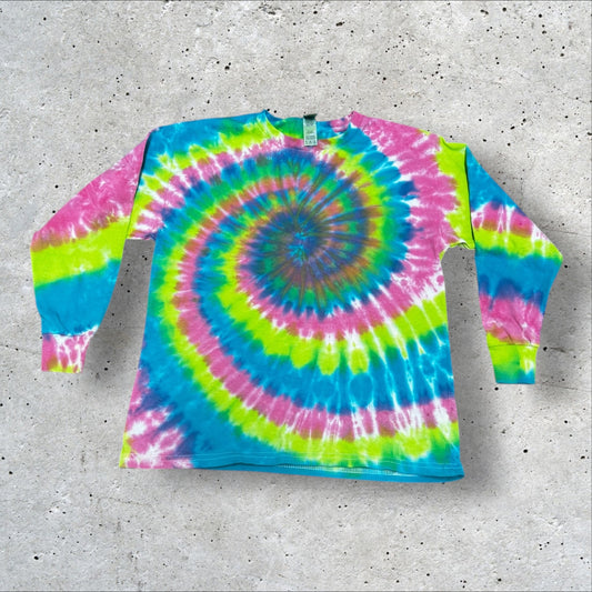 Youth Medium Blue Pink and Green Spiral Tie Dye Tshirt