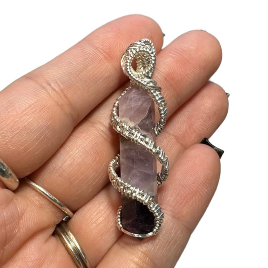 Sterling Silver Amethyst Coiled Cage Crystal Pendant