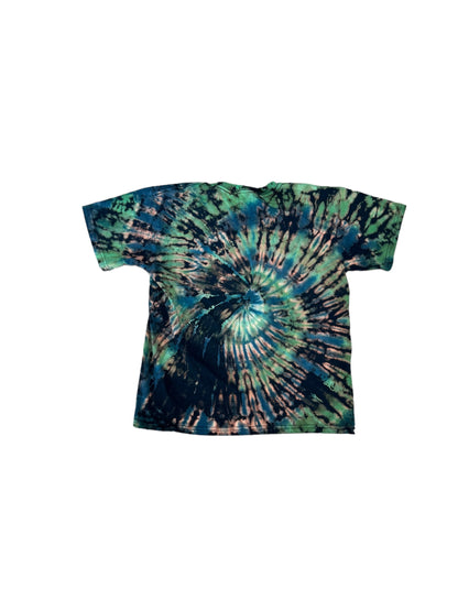 Youth Medium Green and Blue Spiral Reverse Tie Dye Shirt