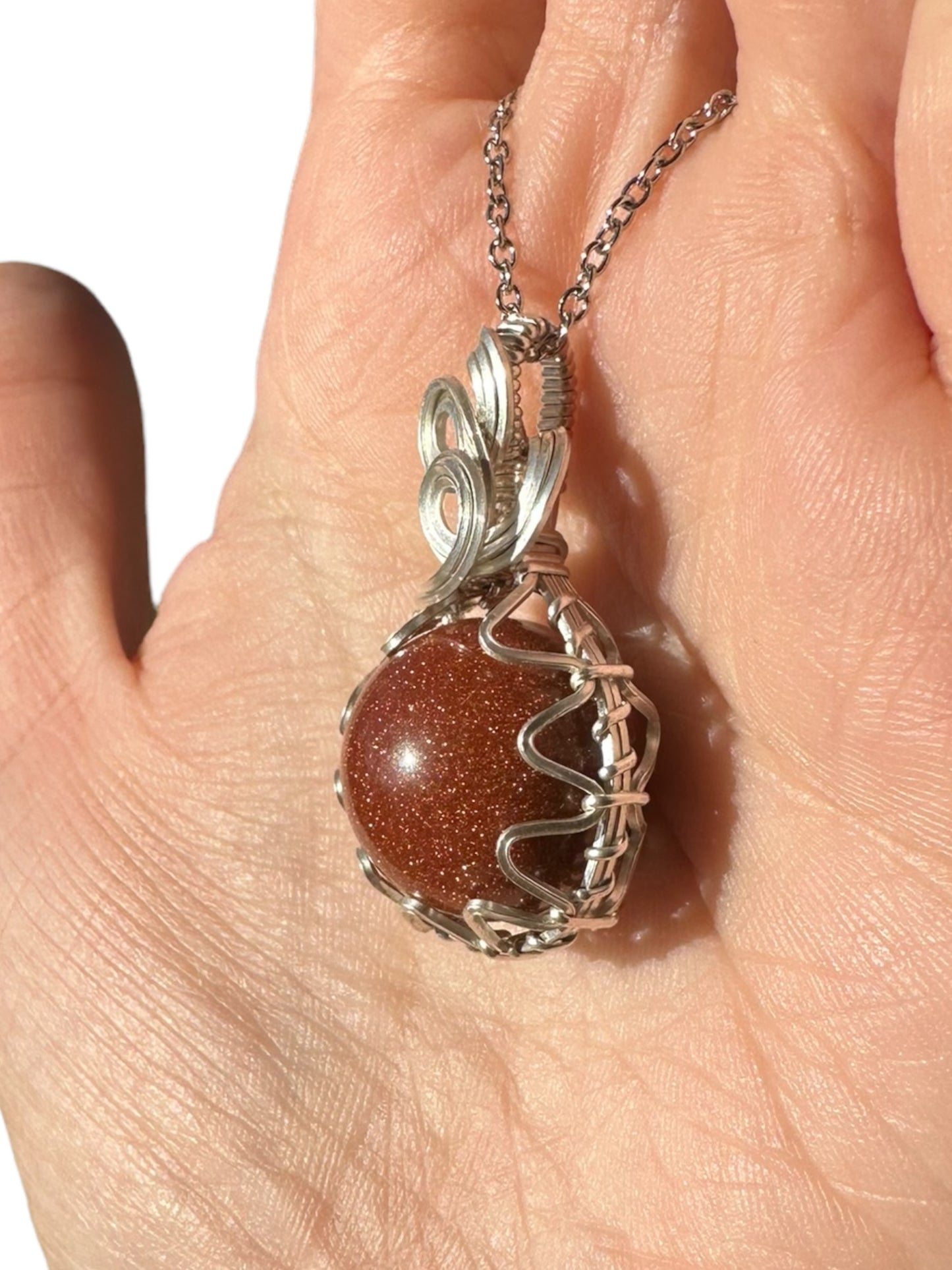 Sterling Silver Wire Wrapped Goldstone Crystal Fidget Bezel Pendant