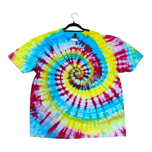 Adult 3XL Pink Yellow Blue and Green Spiral Ice Dye Tie Dye Shirt