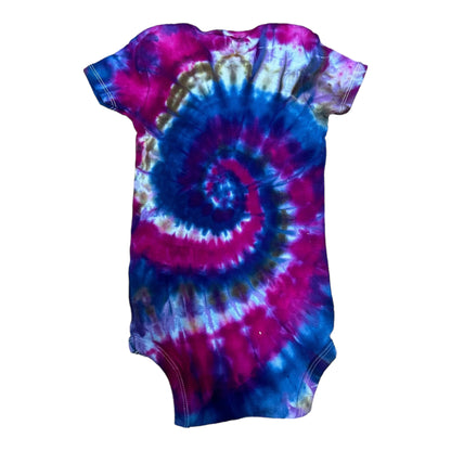 Infant 18 Months Blue Purple and Brown Spiral Ice Dye Tie Dye Onesie