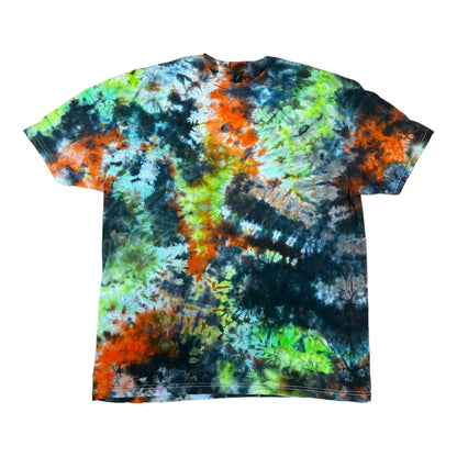 Adult XL Lime Green Orange and Black Scrunch Ice Dye Tie Dye Shirt