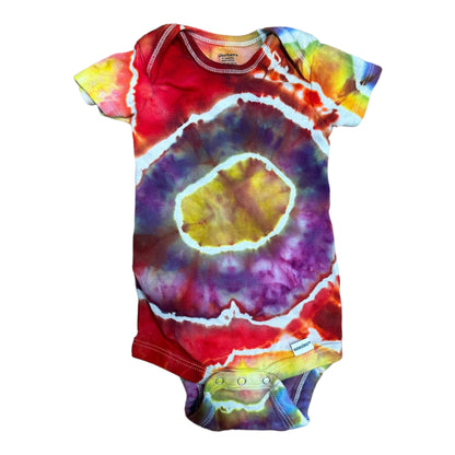 Infant 12 Months Purple Blue Yellow Green and Red Geode Ice Dye Tie Dye Onesie