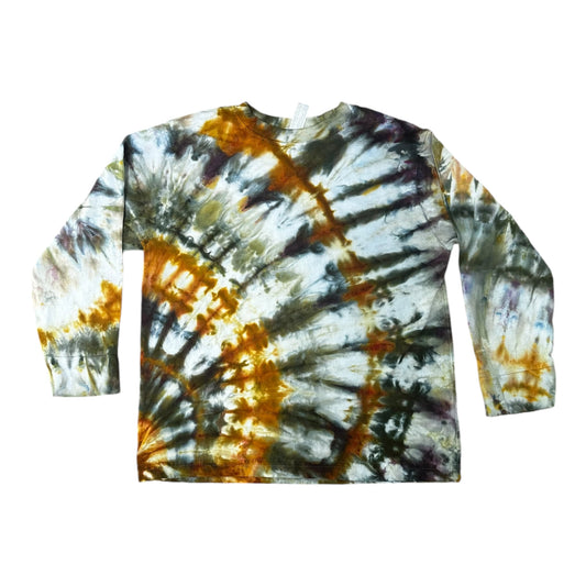 Toddler 5T Black Golden Yellow and Green Spiral Ice Dye Tie Dye Long Sleeve Shirt