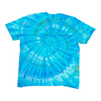 Adult XL Blue Purple Pink and Green Spiral Ice Dye Tie Dye T-Shirt