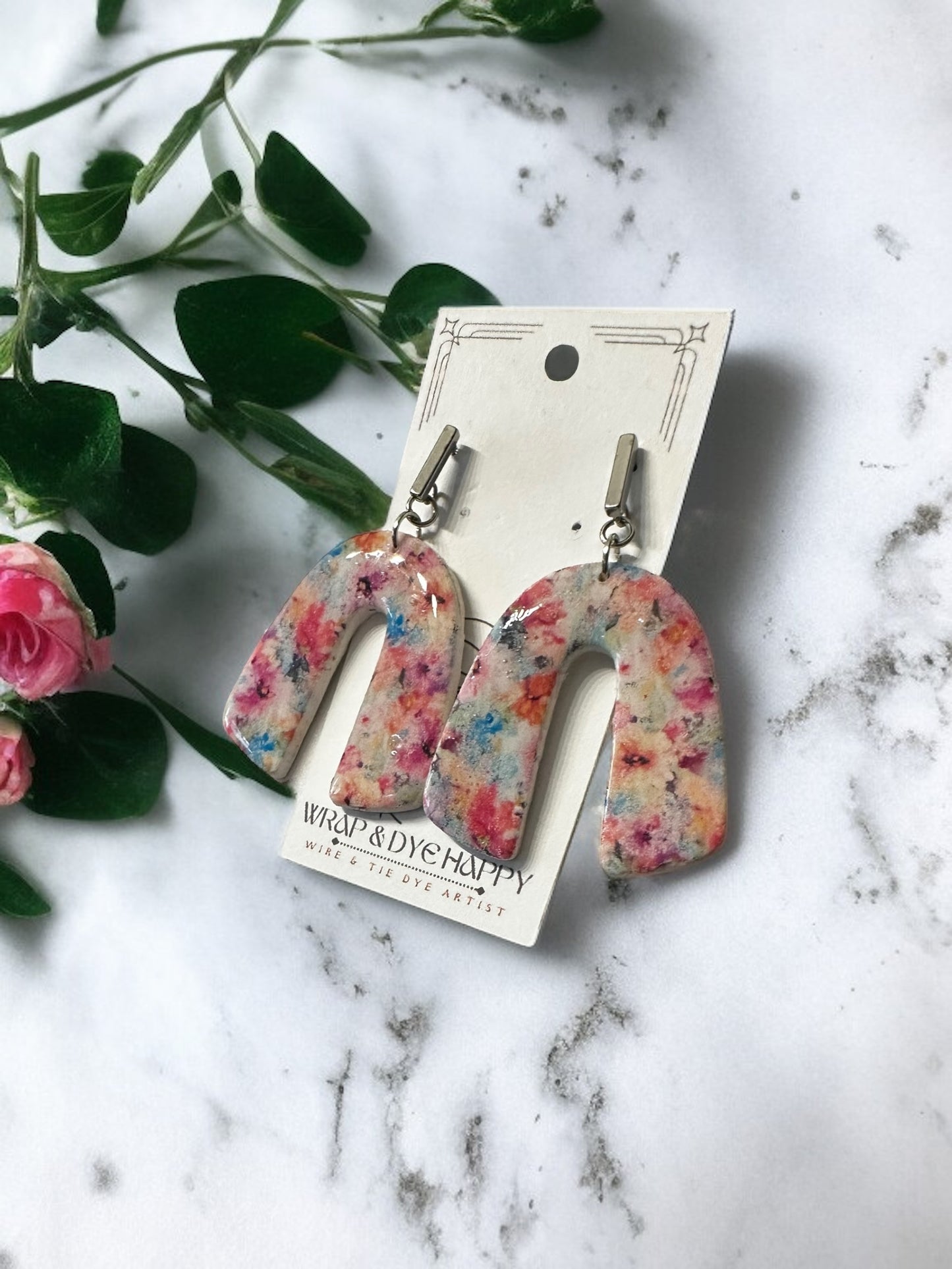 Hypoallergenic Wildflower Floral Tear Drop Clay Dangle Earrings