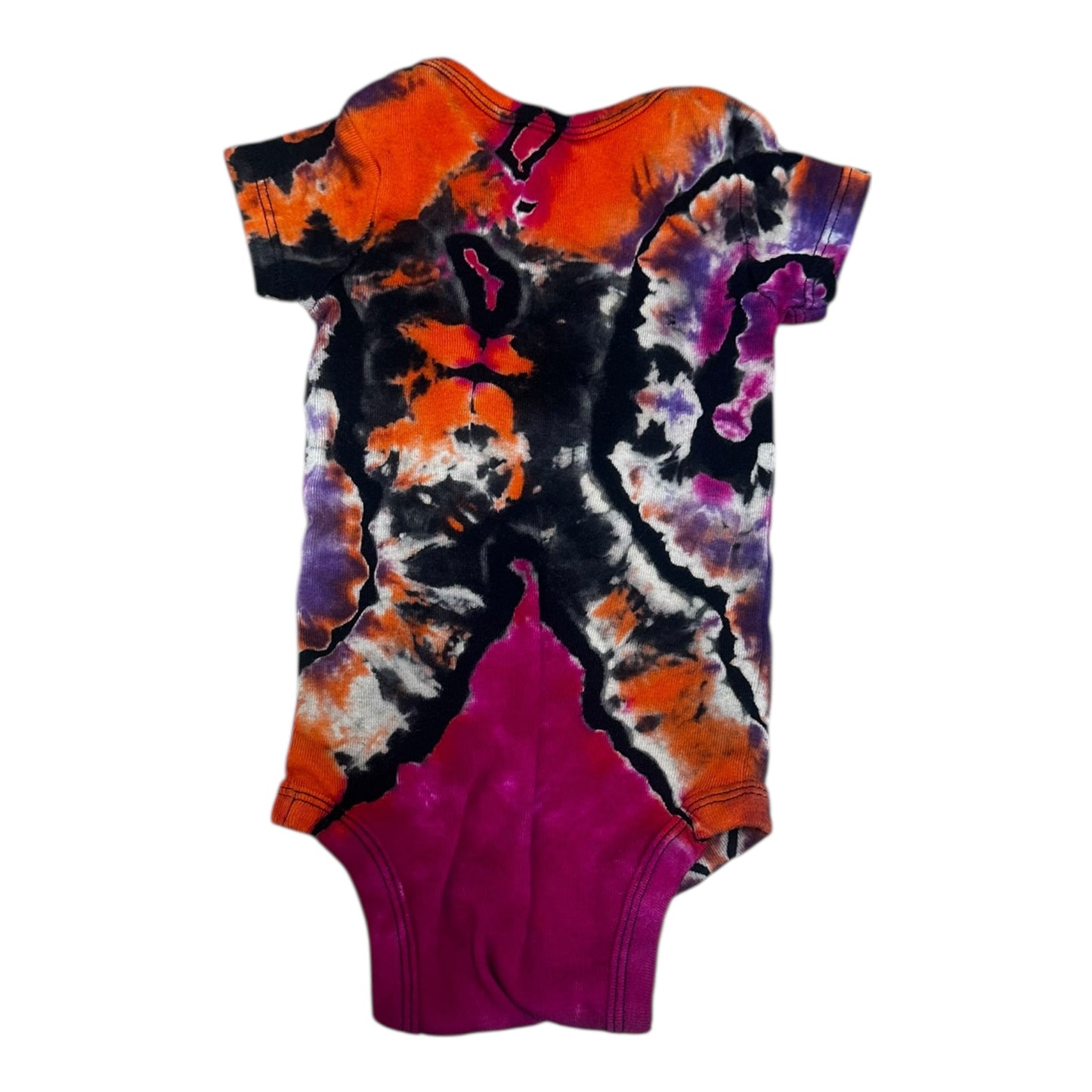 Infant 3-6 Months Black Pink Orange and Purple Reverse Geode Ice Dye Tie Dye Onesie