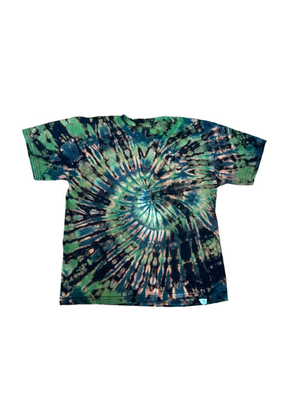 Youth Medium Green and Blue Spiral Reverse Tie Dye Shirt