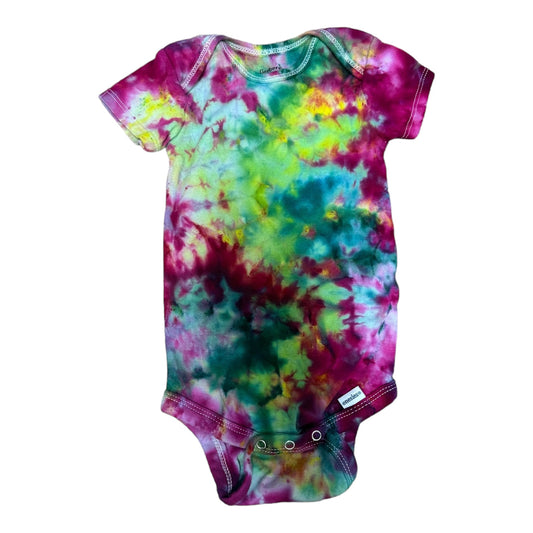 Infant 12 Months Purple Yellow and Green Scrunch Ice Dye Tie Dye Onesie