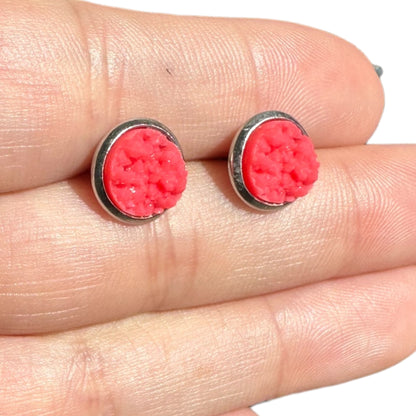 8MM Hypoallergenic Coral Faux Druzy Earring Studs