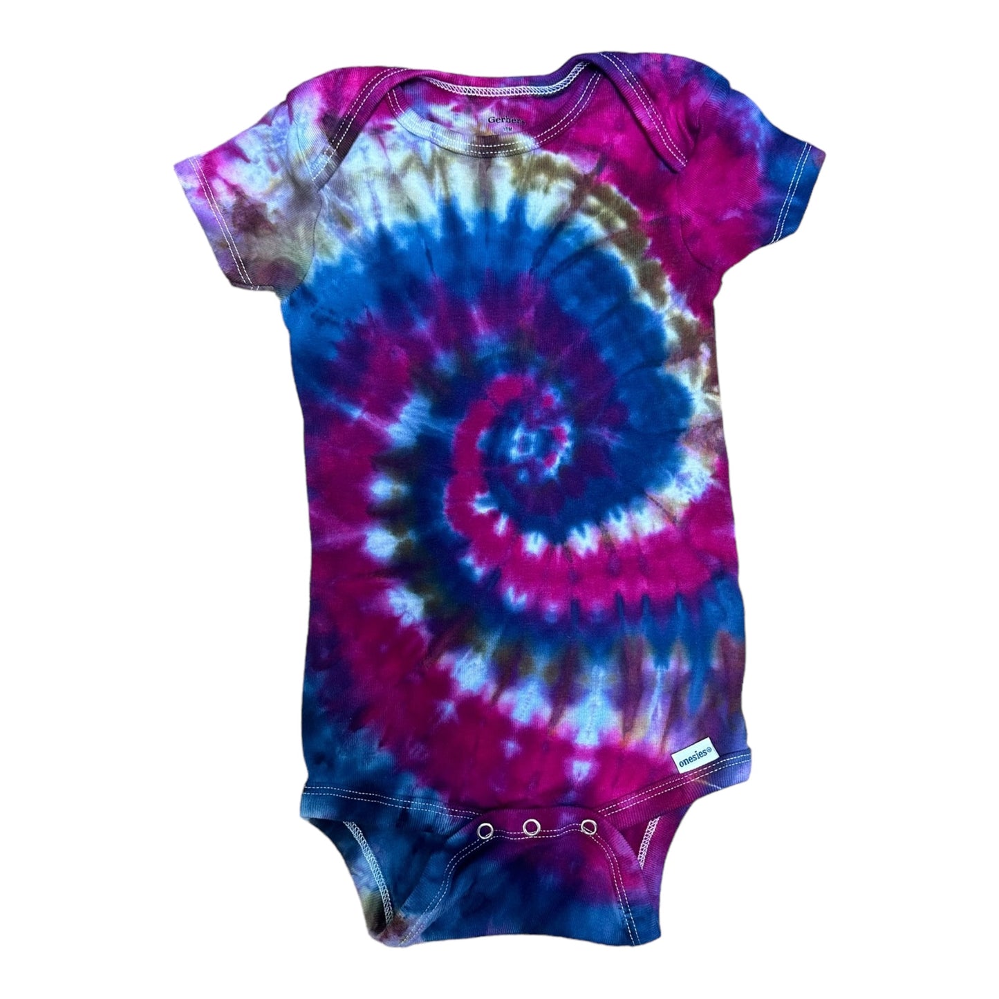 Infant 18 Months Blue Purple and Brown Spiral Ice Dye Tie Dye Onesie