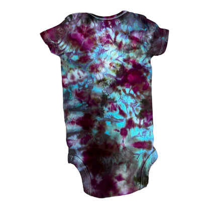 Infant 12 Months Blue Brown and Purple Scrunch Ice Dye Tie Dye Onesie