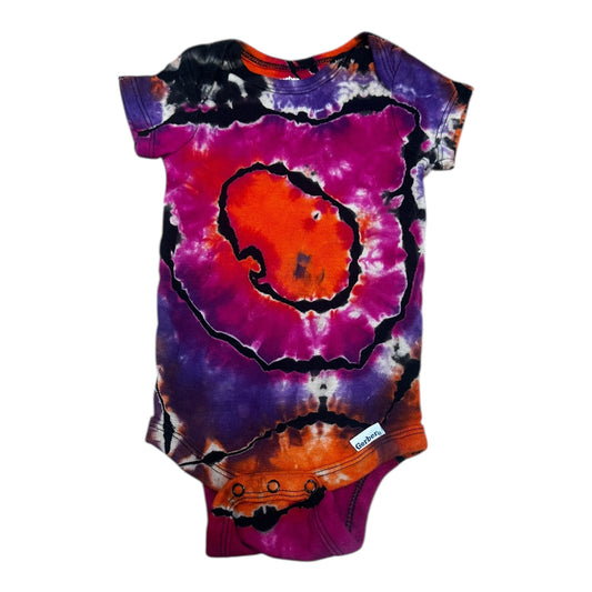 Infant 3-6 Months Black Pink Orange and Purple Reverse Geode Ice Dye Tie Dye Onesie