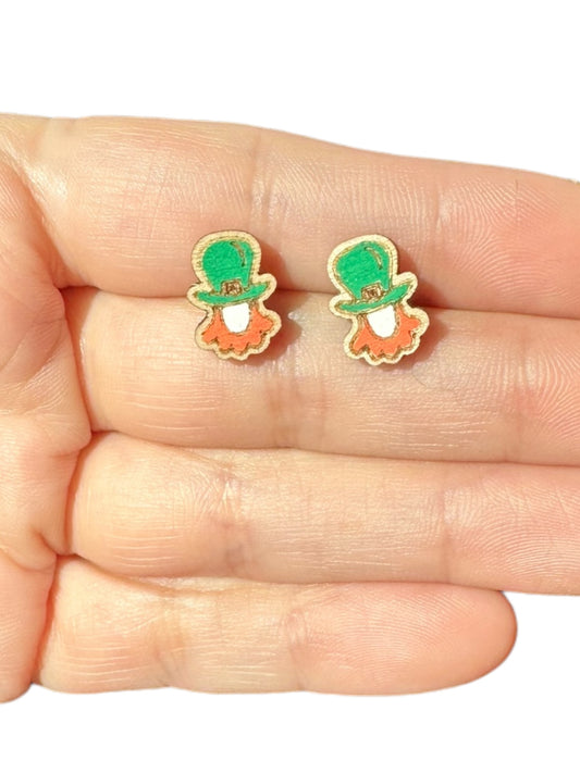 Hypoallergenic Leprechaun Laser Engraved Wood Earrings