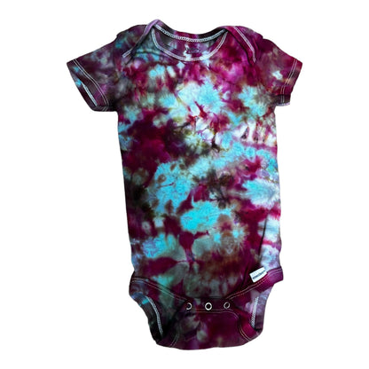 Infant 12 Months Blue Brown and Purple Scrunch Ice Dye Tie Dye Onesie