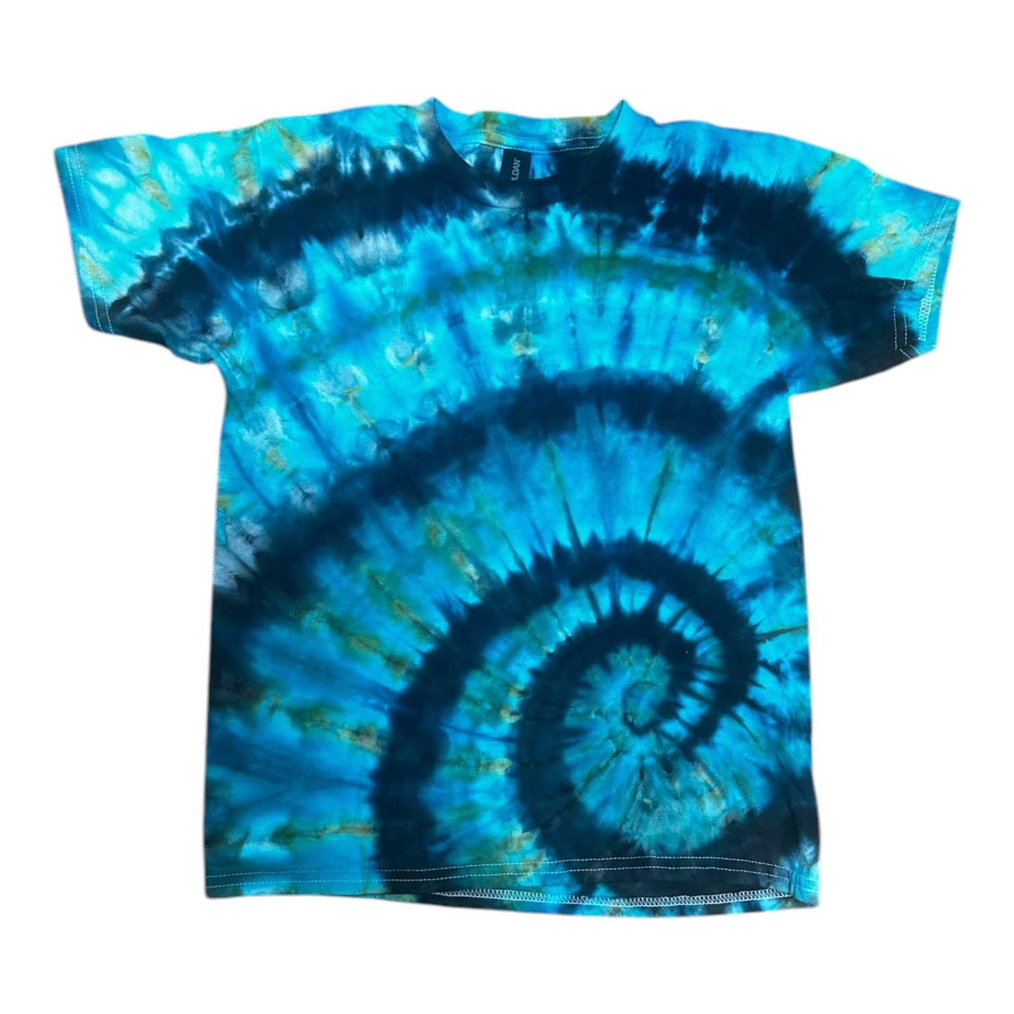 Youth Medium Black Green and Blue Spiral Ice Dye Tie Dye Shirt