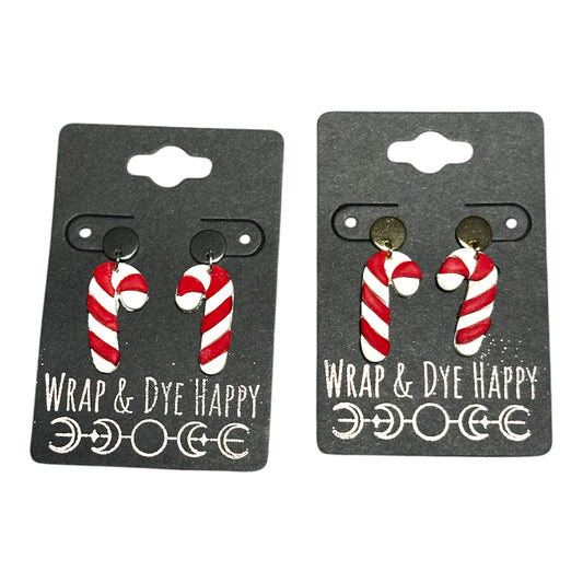 Hypoallergenic Candy Cane Dangle Clay Earrings