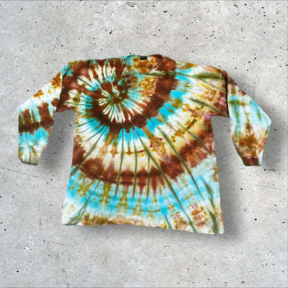 Youth Small Brown Blue and Gold Spiral Tie Dye Tshirt