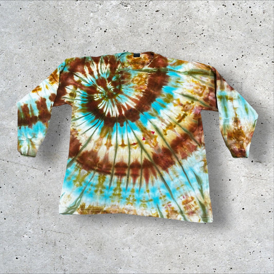 Youth Small Brown Blue and Gold Spiral Tie Dye Tshirt