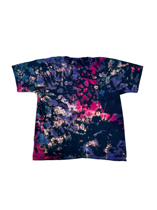 Youth Small Blue Pink and Purple Reverse Scrunch Tie Dye Shirt