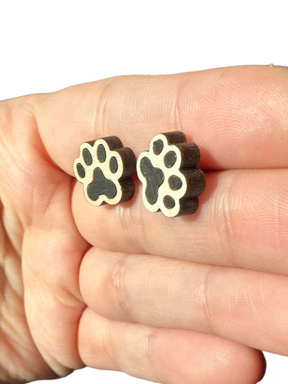 Hypoallergenic Paw Print Laser Engraved Wood Earrings