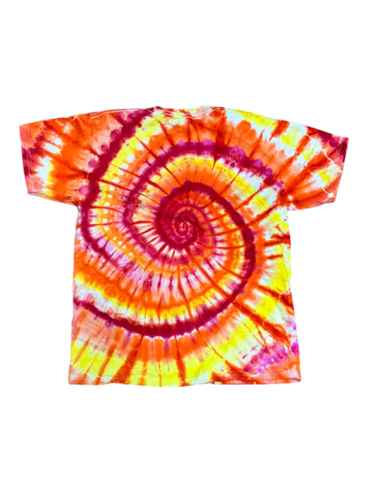 Youth Large Red Orange and Yellow Spiral Ice Dye Tie Dye Shirt