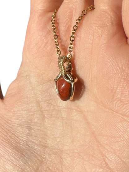 Sterling Silver | 14KT Gold Filled Mini Teardrop Red Jasper Wishbone Wire Wrapped Pendant