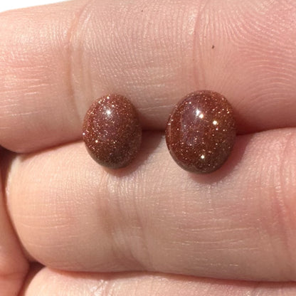 8MM Hypoallergenic Goldstone Crystal Earring Studs