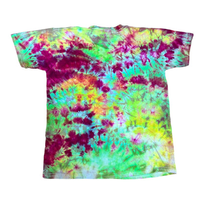 Youth Medium Lime Green Fuschia Yellow and Blue Scrunch Ice Dye Tie Dye Shirt