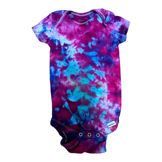 Infant 12 Months Purple and Blue Scrunch Ice Dye Tie Dye Onesie