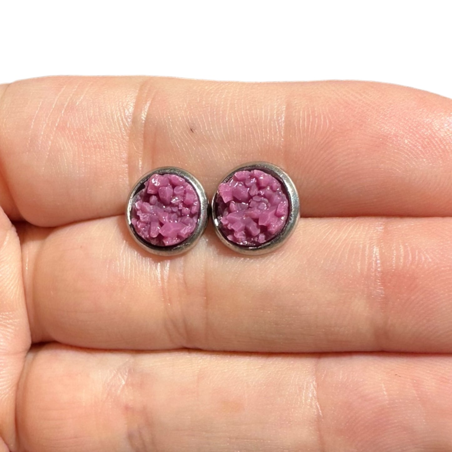 8MM Hypoallergenic Purple Faux Druzy Earring Studs